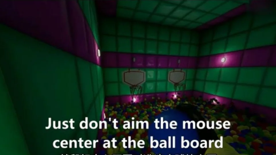 Level 421 final ball-pit room with the four basketball hoops